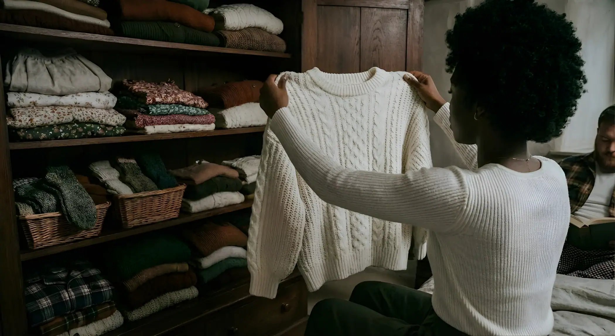 Cream wool sweaters and ivory skirt