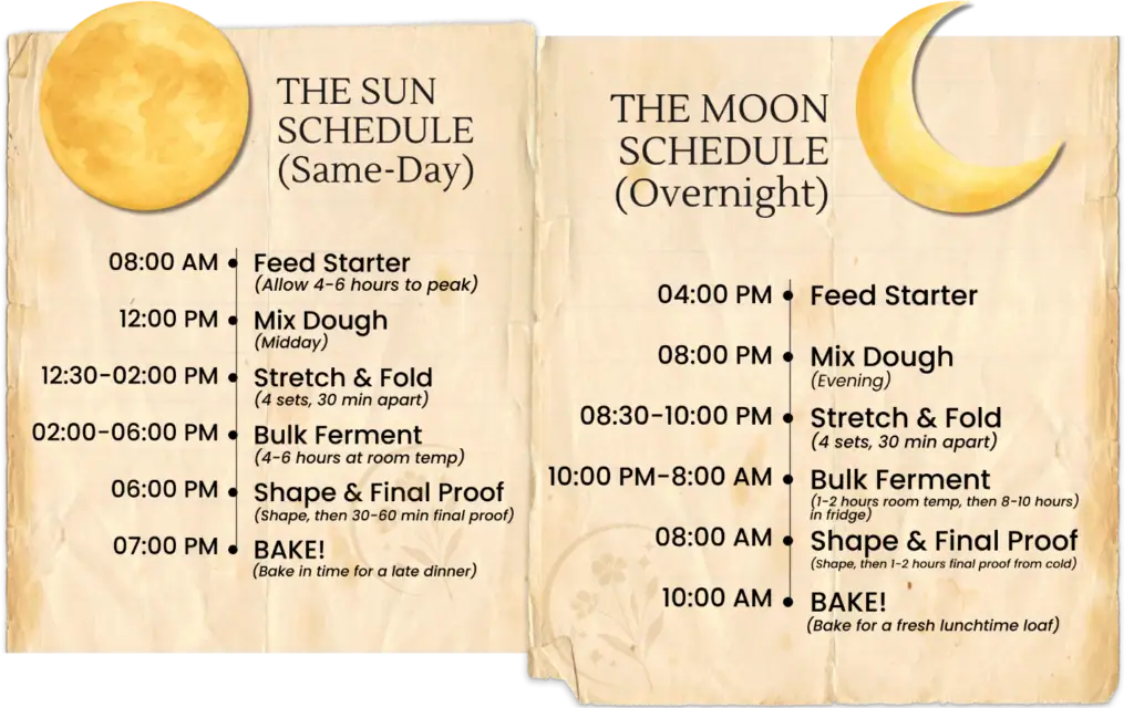 Easy No-Knead Sourdough Recipe Timeline