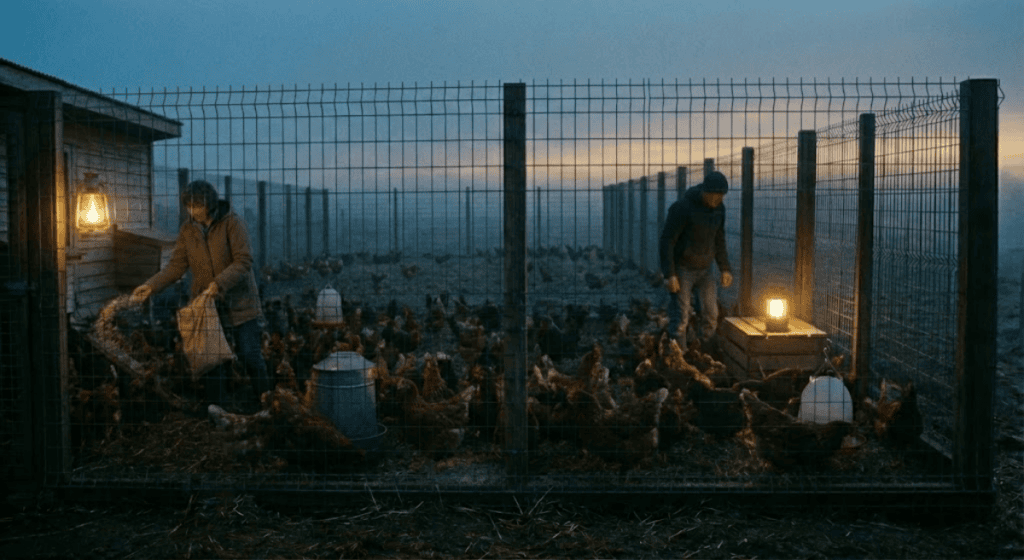 Farmcore lifestyle, early morning chores at sunrise.