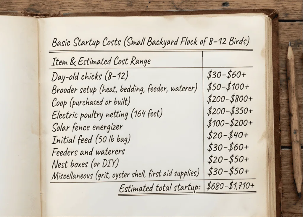 Estimated start-up costs for up to 12 birds