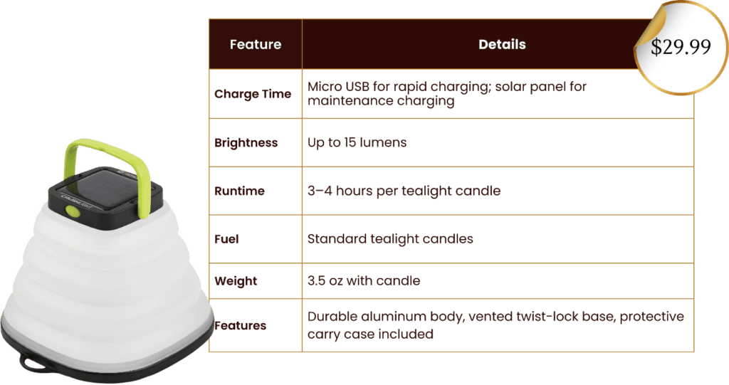 Compact solar lantern ideal for power outages, camping, and emergency lighting solutions.