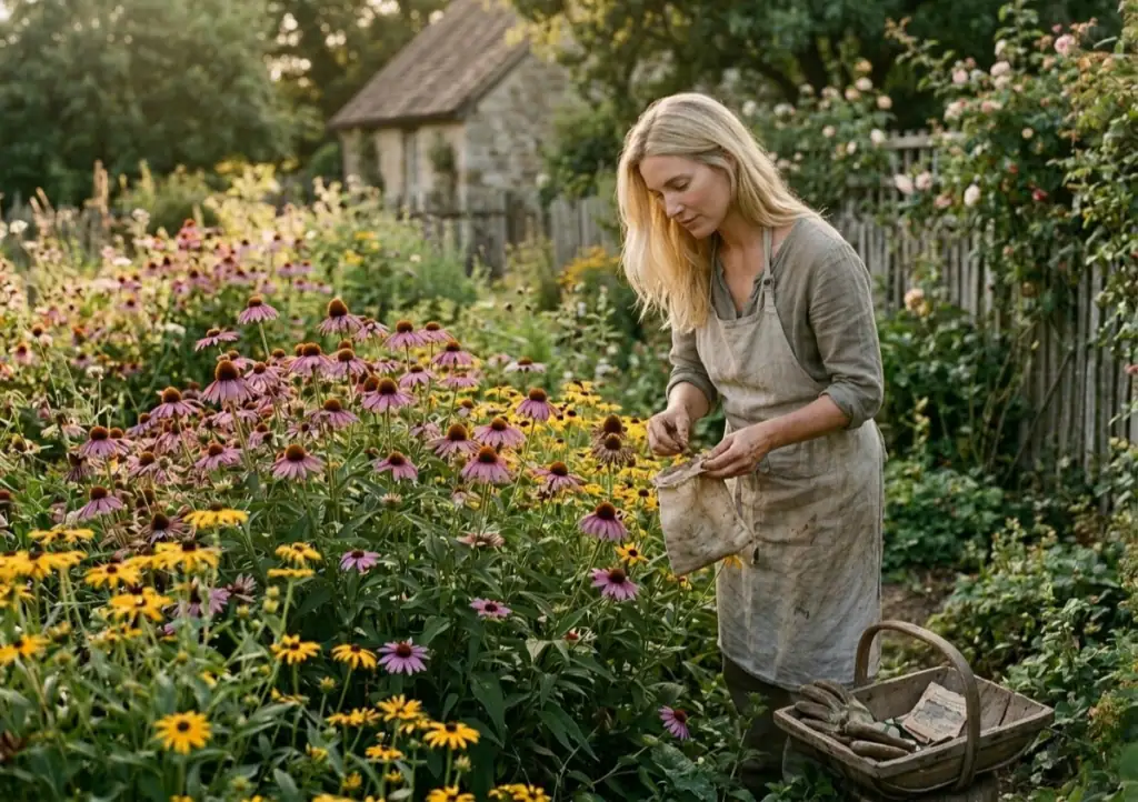 Pollinator-friendly garden with vibrant flowers for bees.