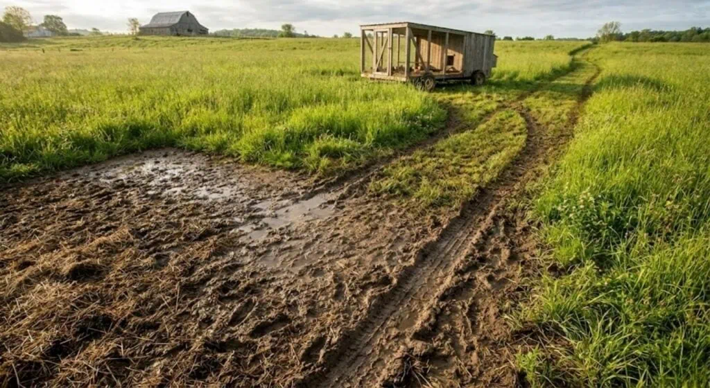 A muddy field track in spring
