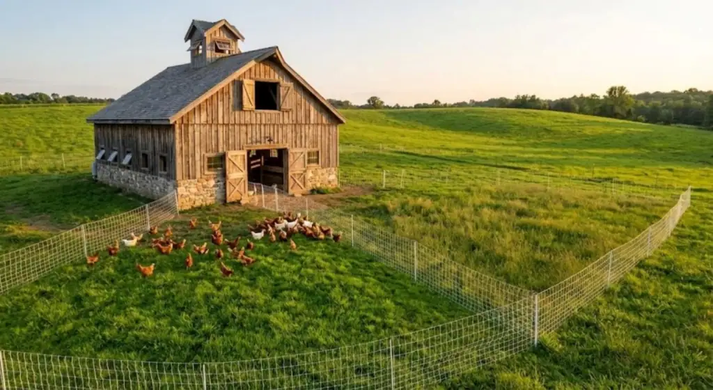 Rotational system near a stationary chicken coop