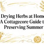 Drying Herbs at Home, A Cottagecore Guide to Preserving Summer Herbs drying in a basket and jar for summer preservation.