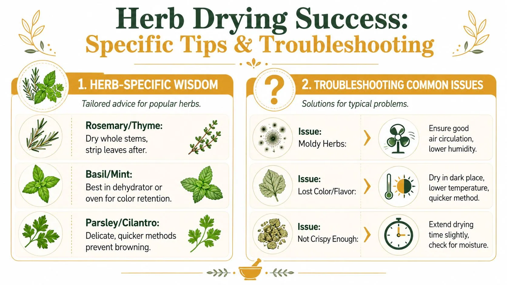 Herb drying success tips with common issues and solutions.